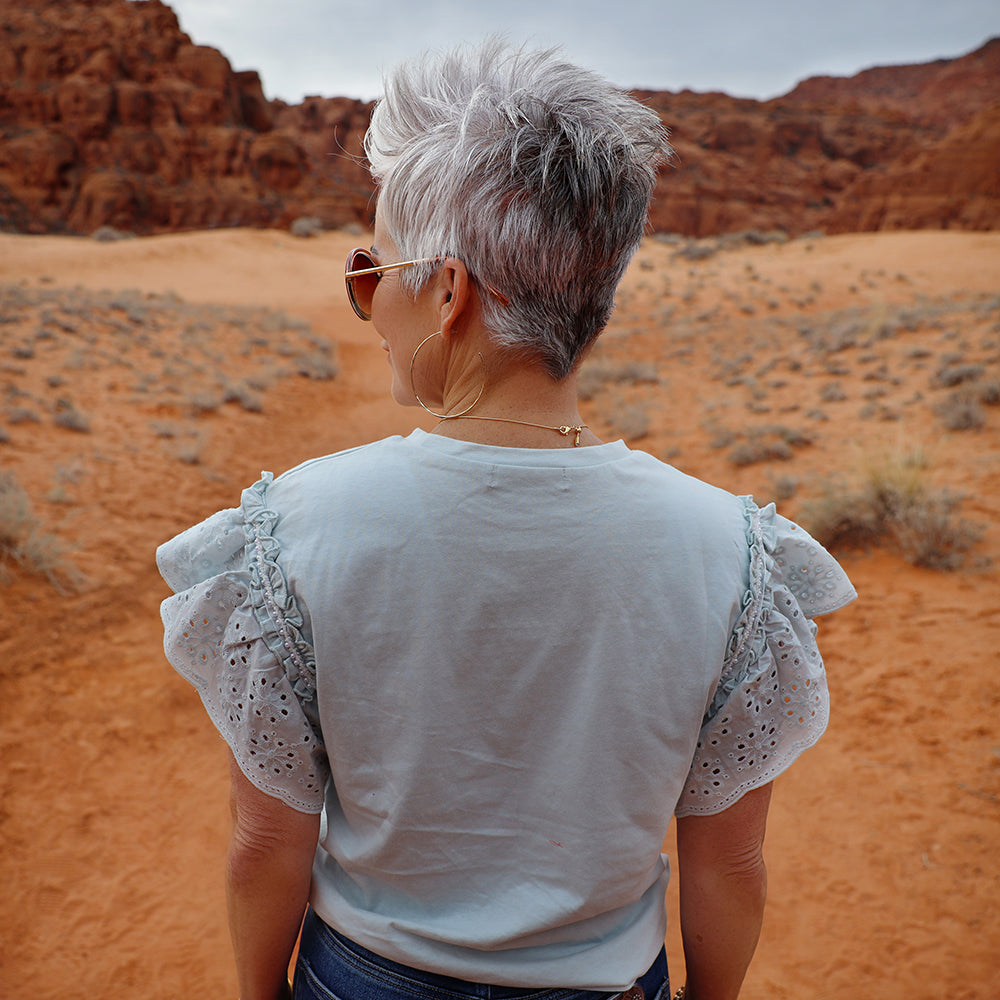 Ruffle Sleeved Tee Pale Blue