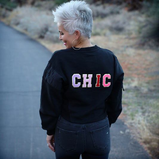 CHIC Black Crop Fitted Sweatshirt